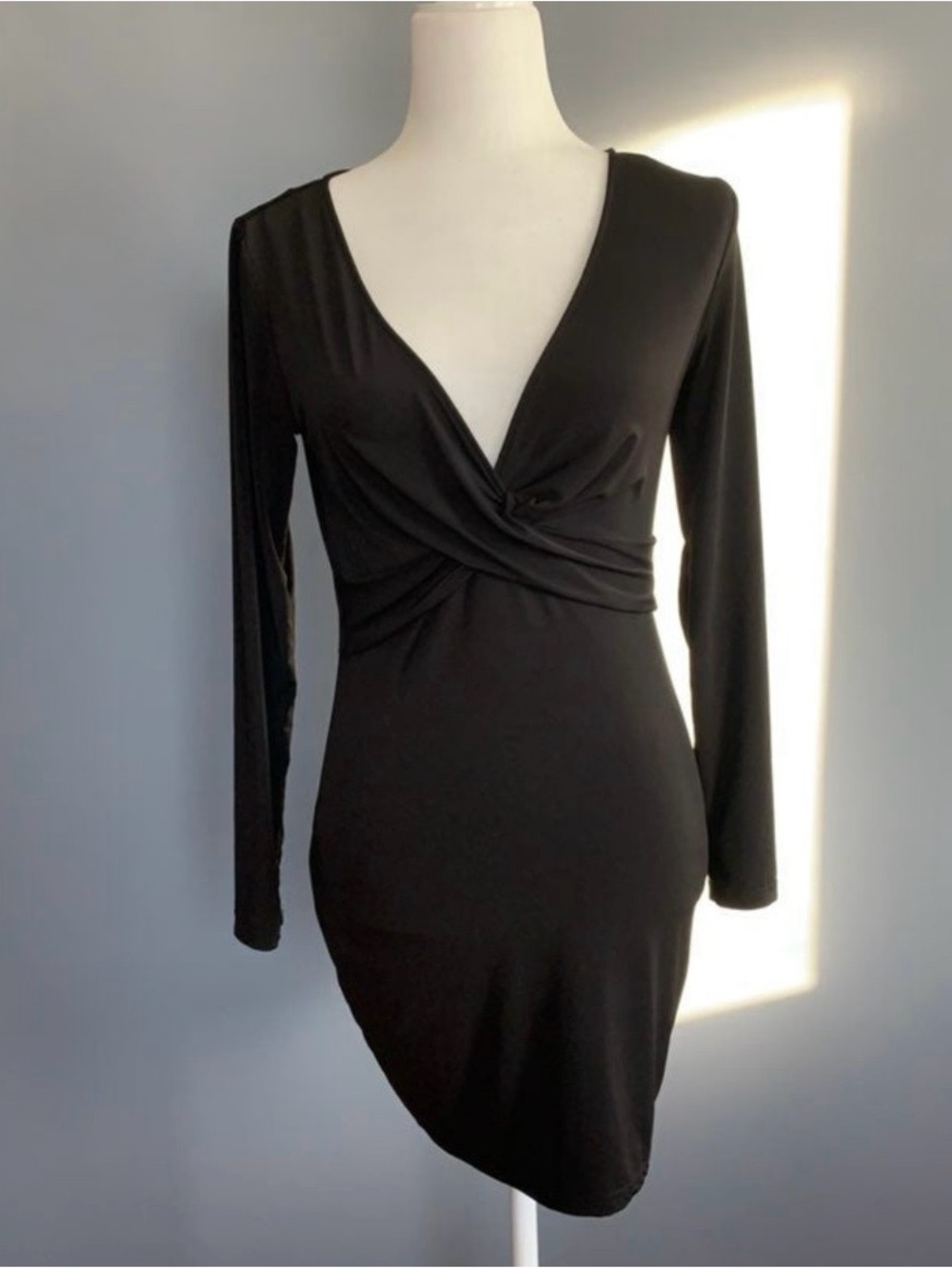 Divided Black Long-Sleeve Twist Front V-Neck Dress